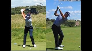 Justin Thomas golf swing  Long Iron faceon amp downtheline July 2017 [upl. by Adorne953]